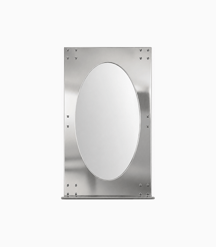 Architectural Polished Steel Oval Mirror