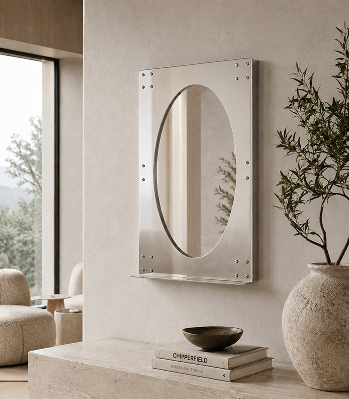 Architectural Polished Steel Oval Mirror