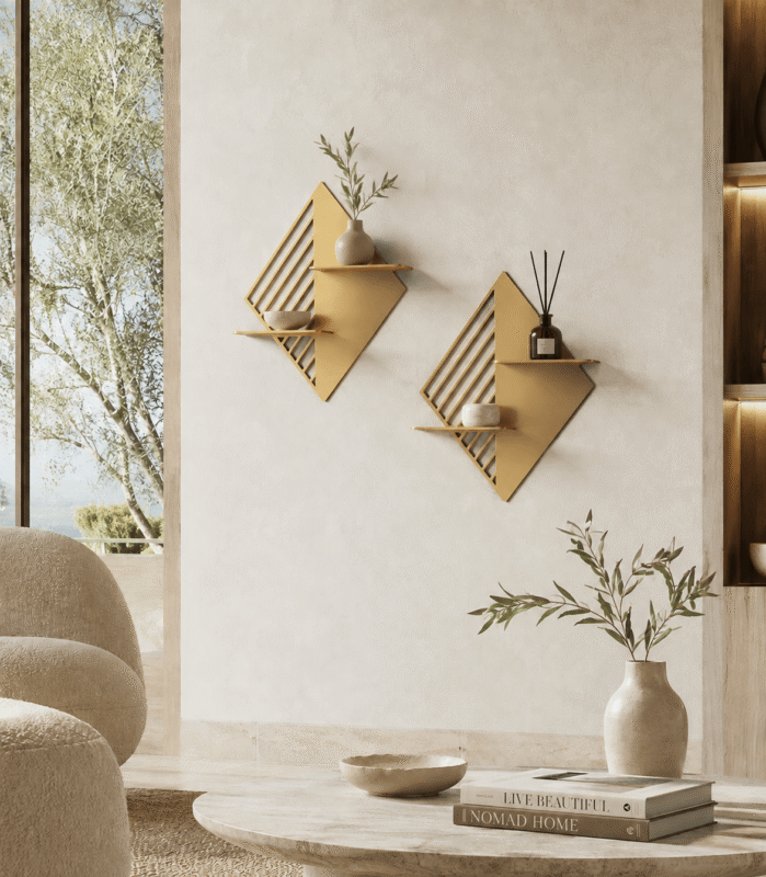 Artistic Geometric Gold Wall Shelf