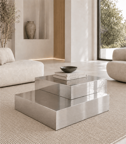 Modern Polished Stainless Steel Coffee Table