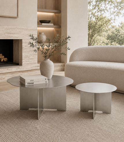 Brushed Stainless Steel Coffee Table Set