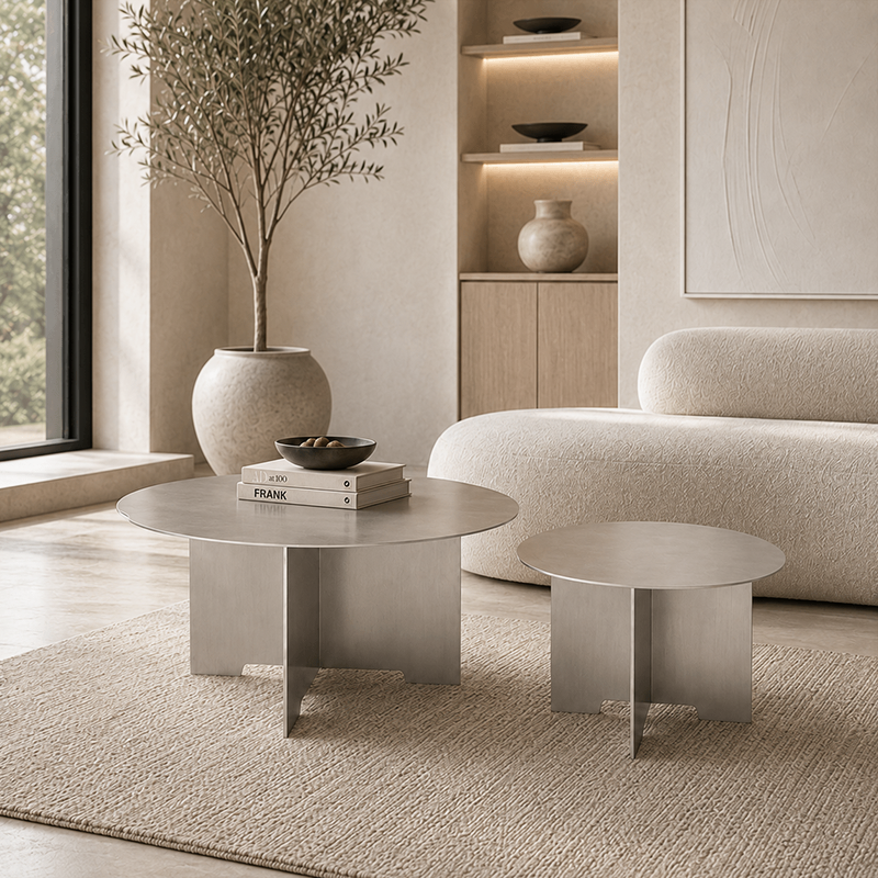 Brushed Stainless Steel Coffee Table Set