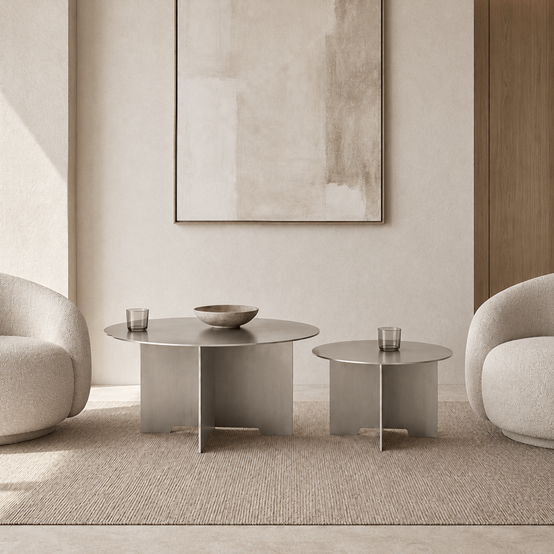 Brushed Stainless Steel Coffee Table Set