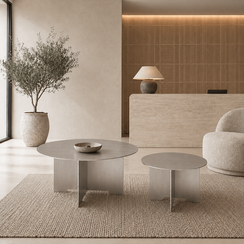 Brushed Stainless Steel Coffee Table Set