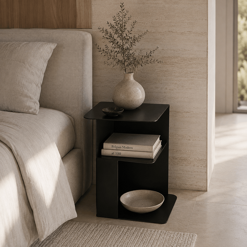 Geometric Iron Side Table with Open Storage