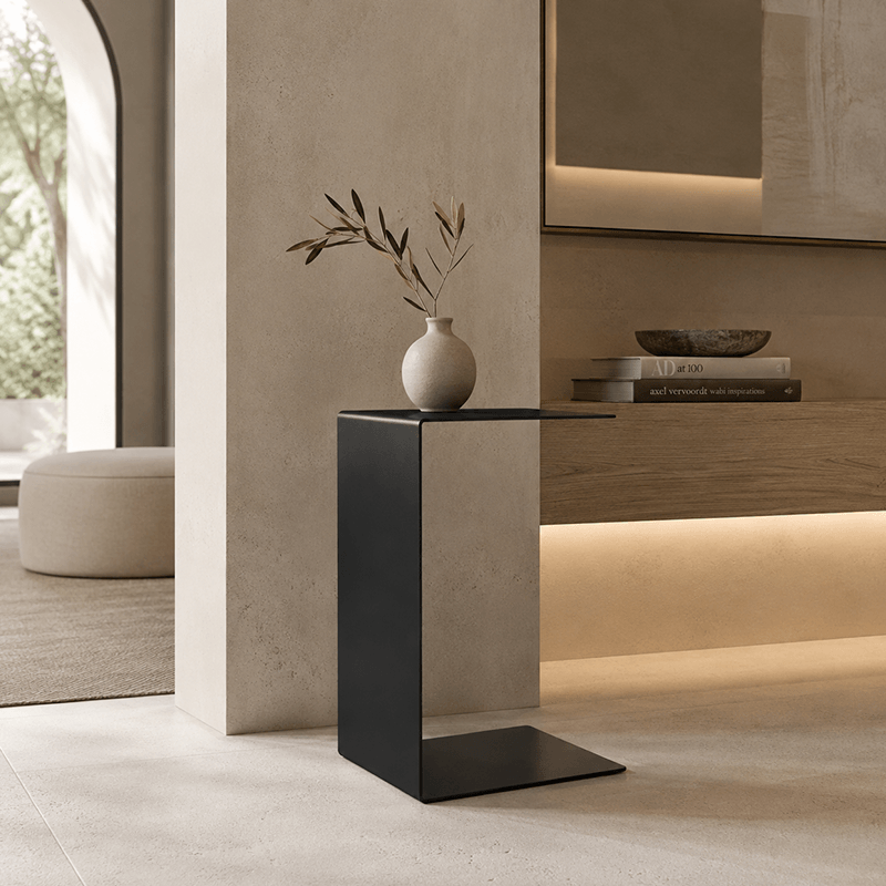 C-Shaped Stainless Steel Side Table