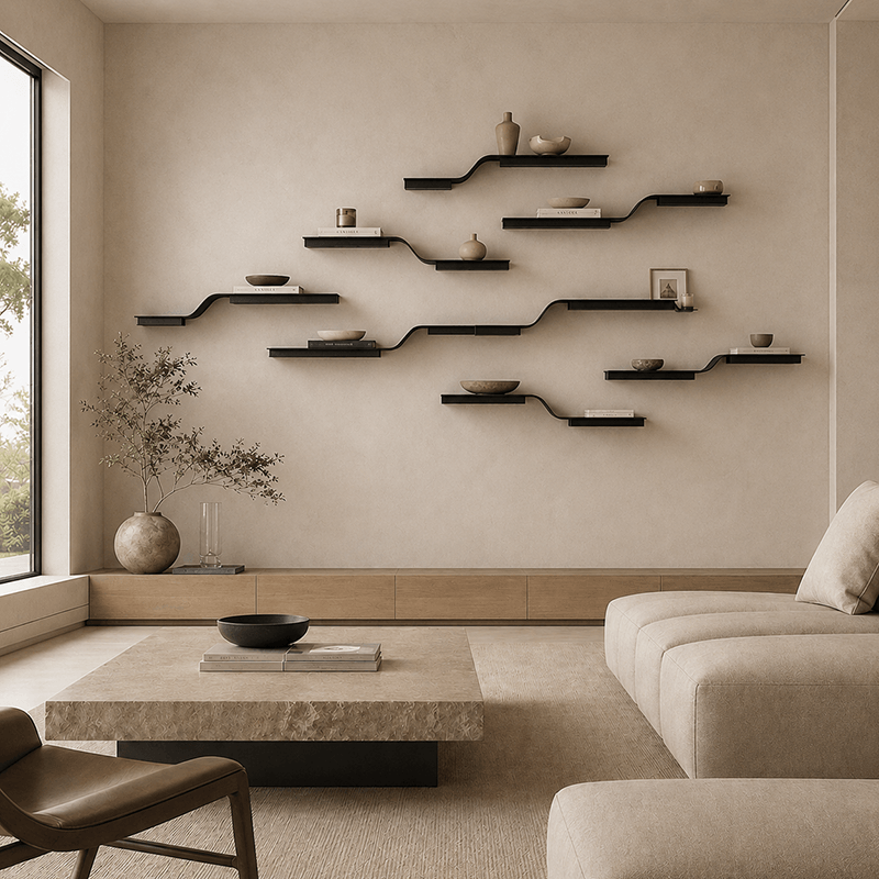 Sculptural Stainless Steel Floating Shelf