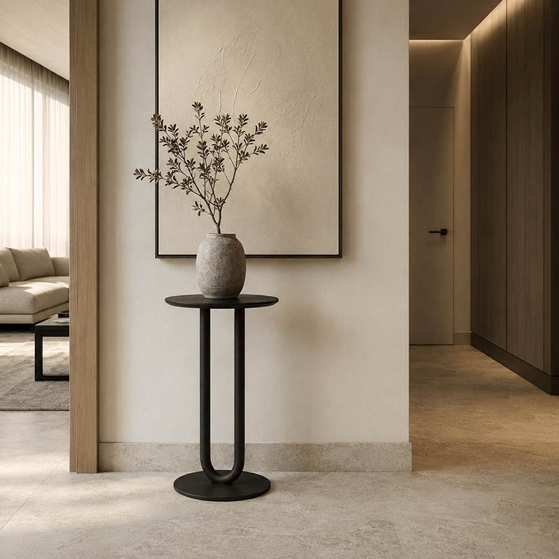 Sculptural Round Metal Side Table