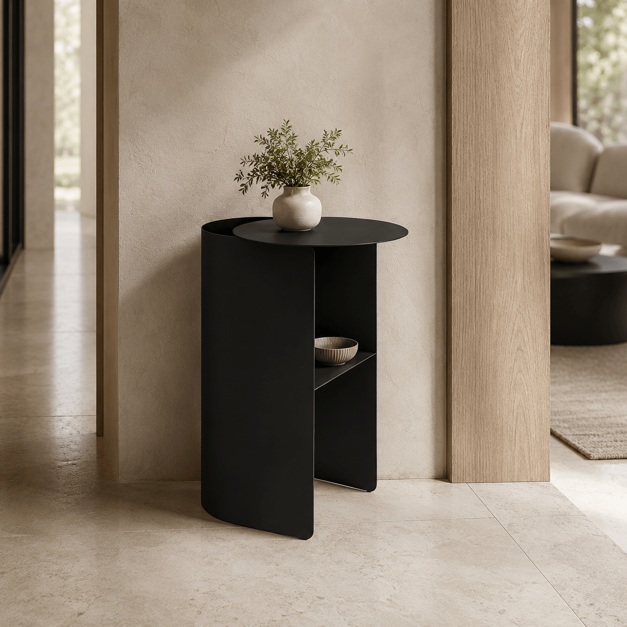Minimalist Metal Side Table with Storage Shelf