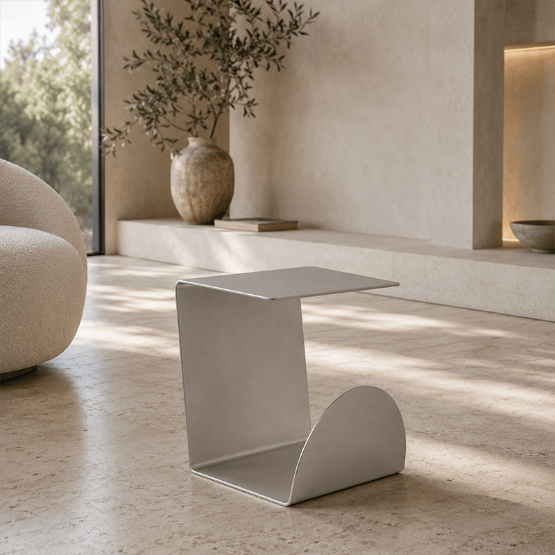 Sculpted C-Shaped Aluminium Side Table