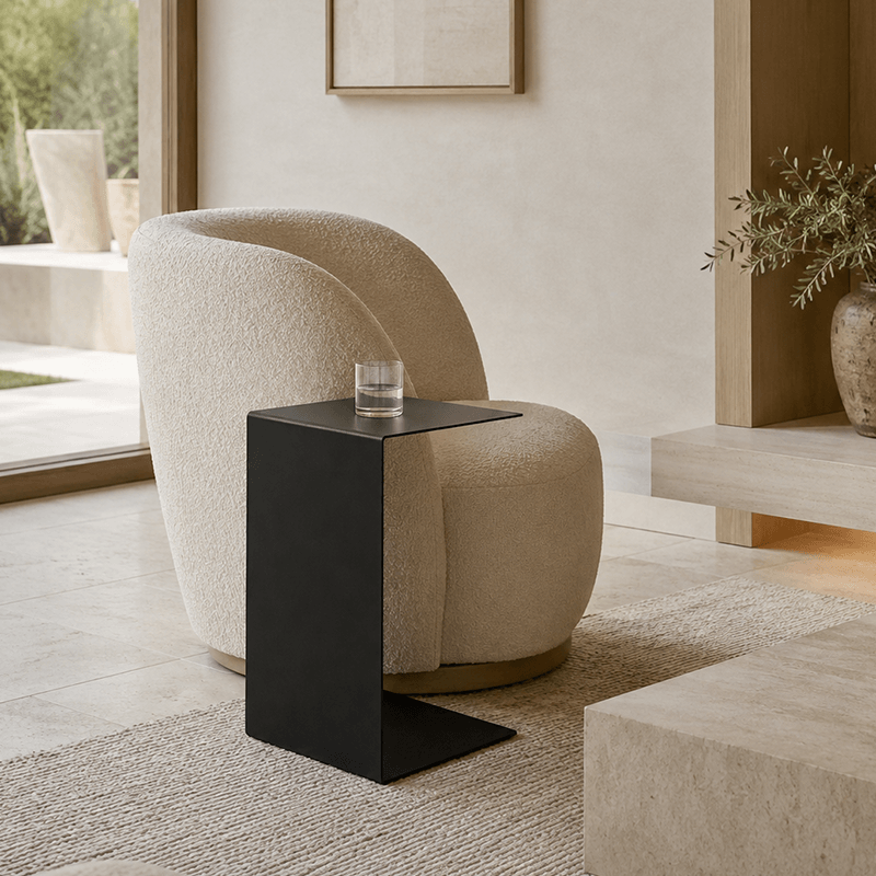 C-Shaped Stainless Steel Side Table
