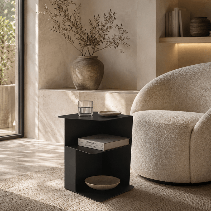 Geometric Iron Side Table with Open Storage