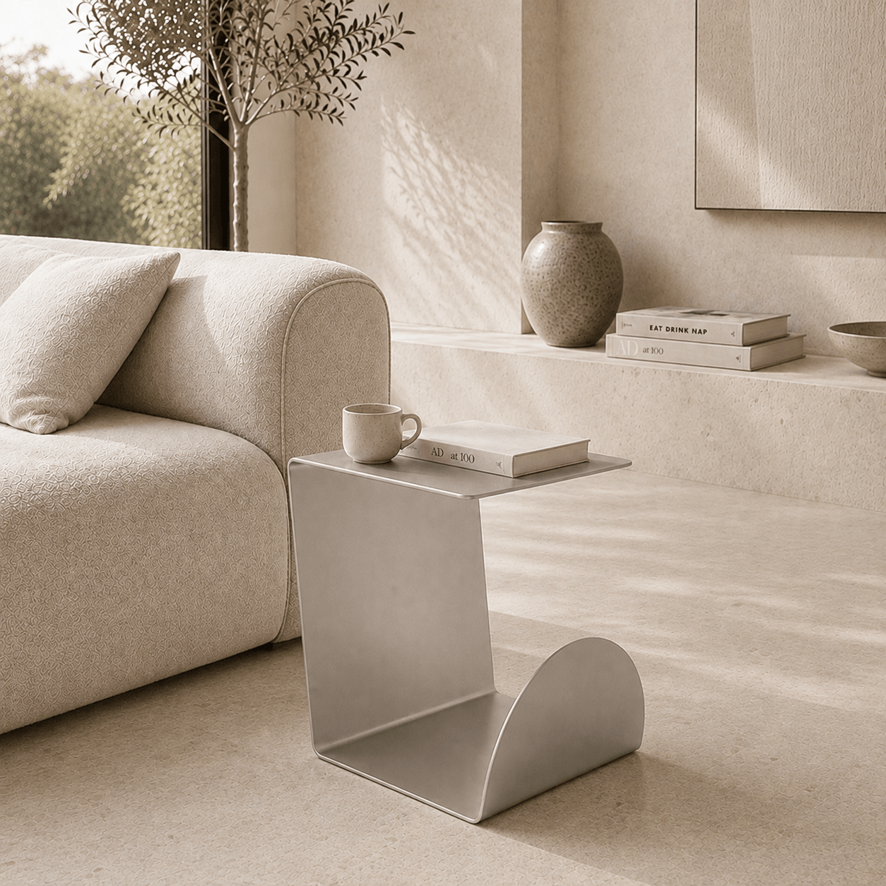 Sculpted C-Shaped Aluminium Side Table
