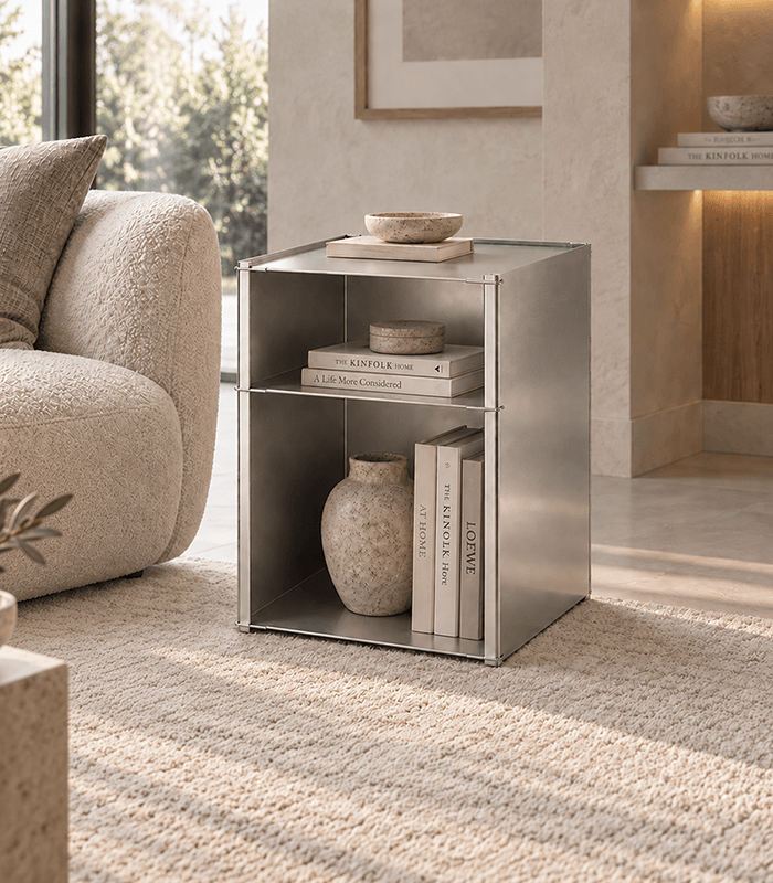Aluminum Open-Shelf Side Table