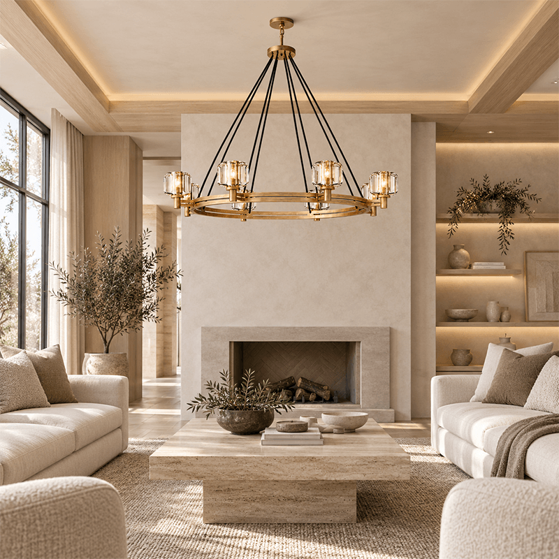 Round Chandelier with Crystal Glass Shades