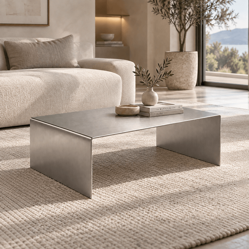 Sculptural Brushed Stainless Steel Coffee Table