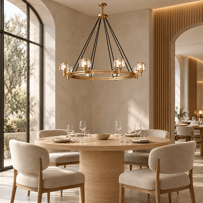 Round Chandelier with Crystal Glass Shades