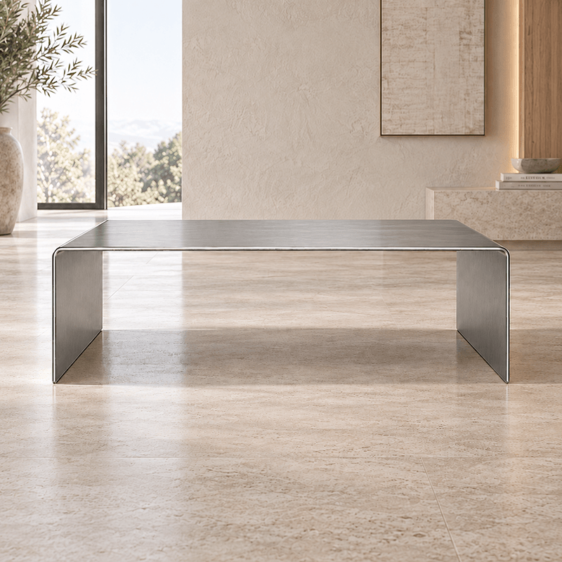 Sculptural Brushed Stainless Steel Coffee Table