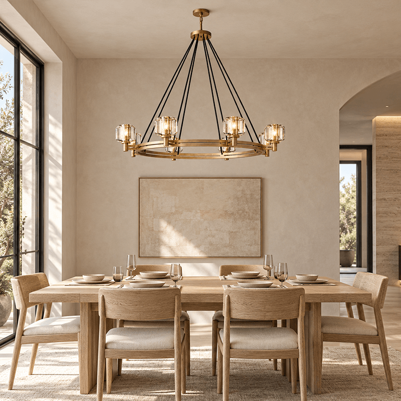 Round Chandelier with Crystal Glass Shades