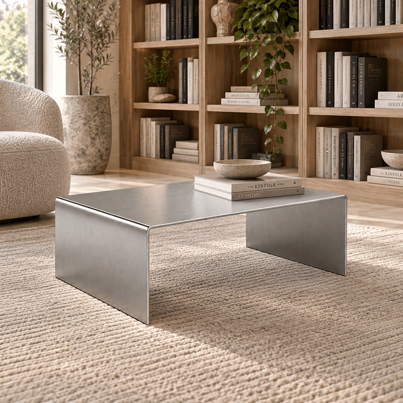 Sculptural Brushed Stainless Steel Coffee Table
